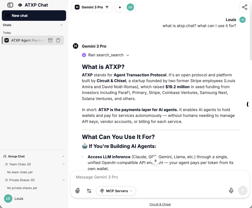 ATXP interface screenshot