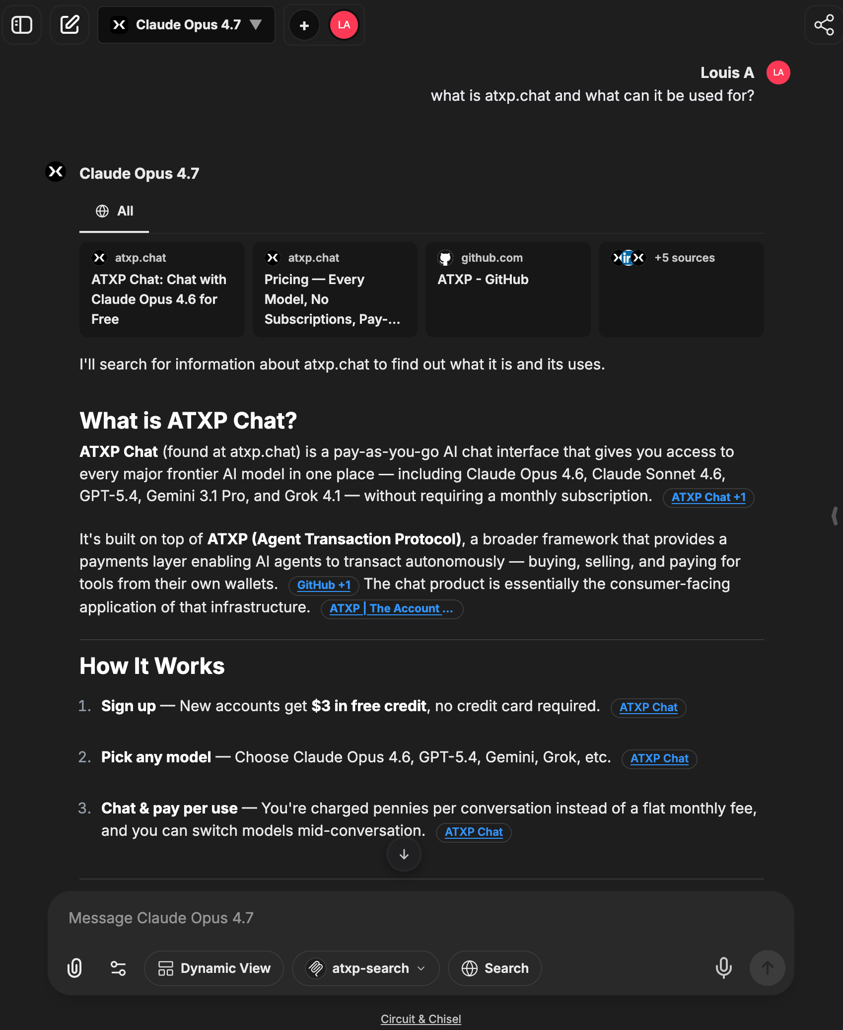 ATXP interface screenshot